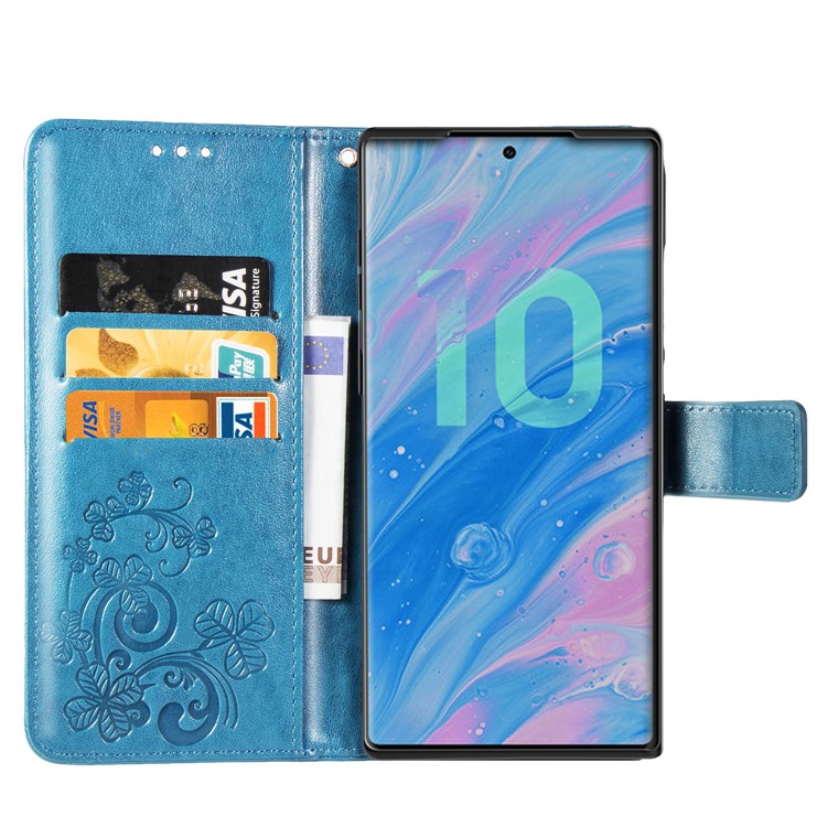 Imprint Clover Style Leather Wallet Phone Shell Cover for Samsung Galaxy Note 10 / Note 10 5G - Panda Plus / 10 Plus 5G - Blue-4