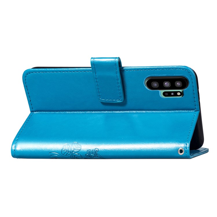 Imprint Clover Style Leather Wallet Phone Shell Cover for Samsung Galaxy Note 10 / Note 10 5G - Panda Plus / 10 Plus 5G - Blue-6