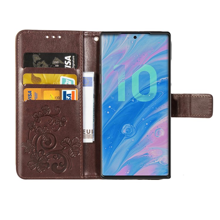 Imprint Clover Style Leather Wallet Phone Shell Cover for Samsung Galaxy Note 10 / Note 10 5G - Panda Plus / 10 Plus 5G - Bluswn-4