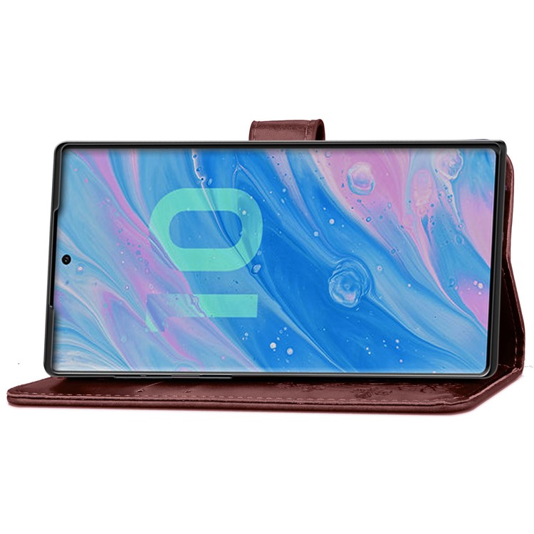 Imprint Clover Style Leather Wallet Phone Shell Cover for Samsung Galaxy Note 10 / Note 10 5G - Panda Plus / 10 Plus 5G - Bluswn-5