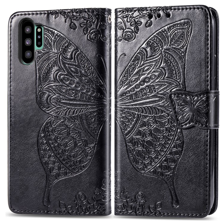 Imprint Big Butterfly Leather Wallet Phone Shell for Samsung Galaxy Note 10 Plus / 10 Plus 5G - Black-1