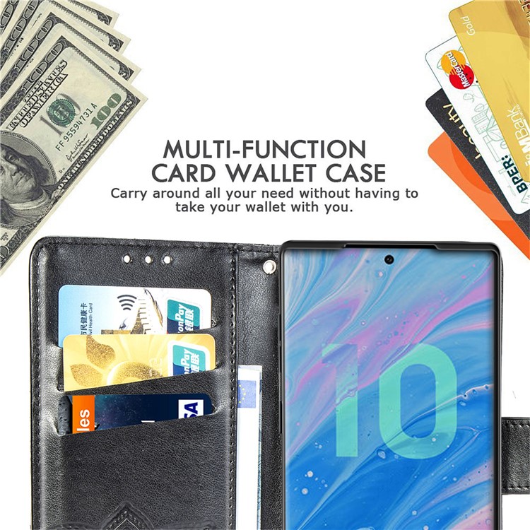 Imprint Big Butterfly Leather Wallet Phone Shell for Samsung Galaxy Note 10 Plus / 10 Plus 5G - Black-12