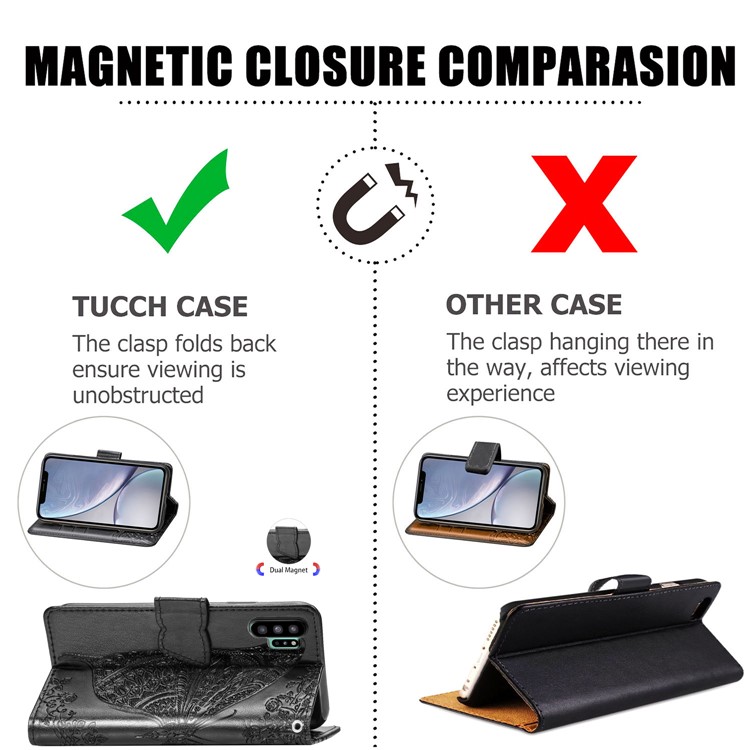 Imprint Big Butterfly Leather Wallet Phone Shell for Samsung Galaxy Note 10 Plus / 10 Plus 5G - Black-13