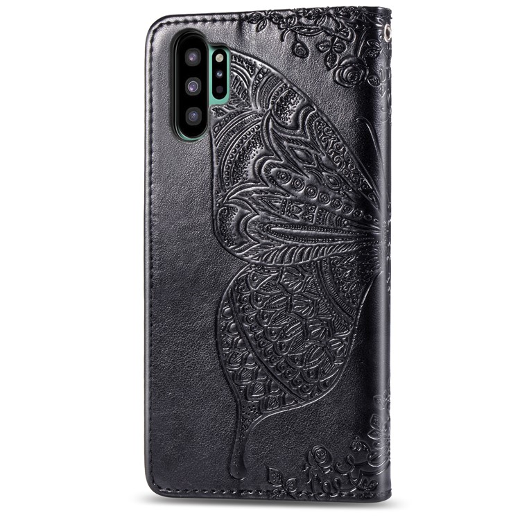 Imprint Big Butterfly Leather Wallet Phone Shell for Samsung Galaxy Note 10 Plus / 10 Plus 5G - Black-3