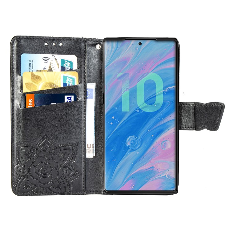 Imprint Big Butterfly Leather Wallet Phone Shell for Samsung Galaxy Note 10 Plus / 10 Plus 5G - Black-4