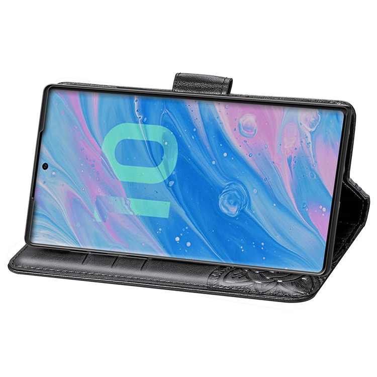 Imprint Big Butterfly Leather Wallet Phone Shell for Samsung Galaxy Note 10 Plus / 10 Plus 5G - Black-5