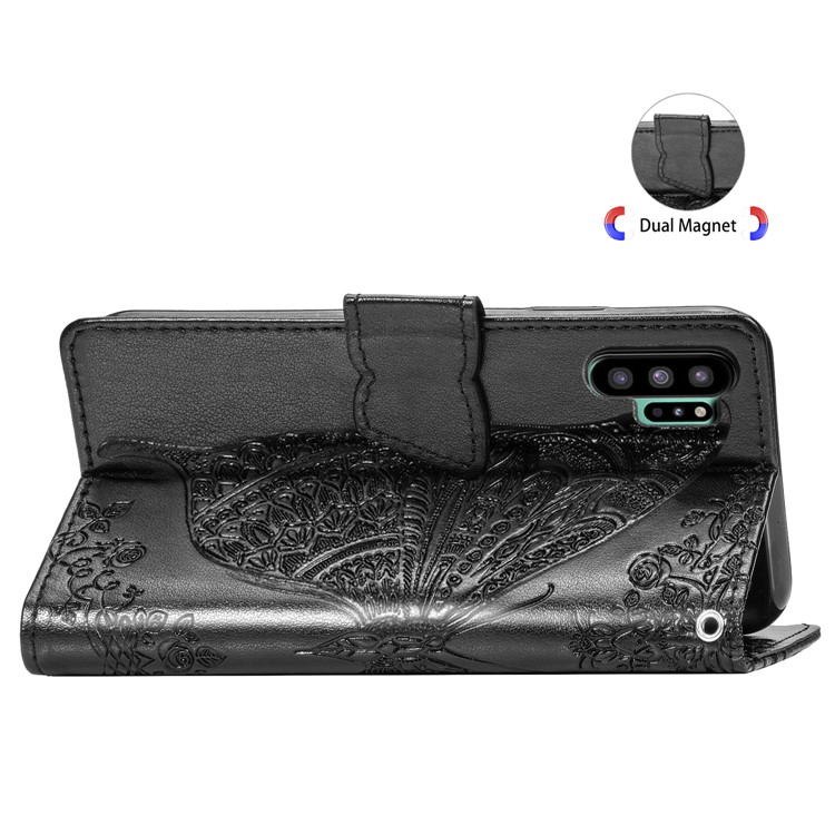 Imprint Big Butterfly Leather Wallet Phone Shell for Samsung Galaxy Note 10 Plus / 10 Plus 5G - Black-6