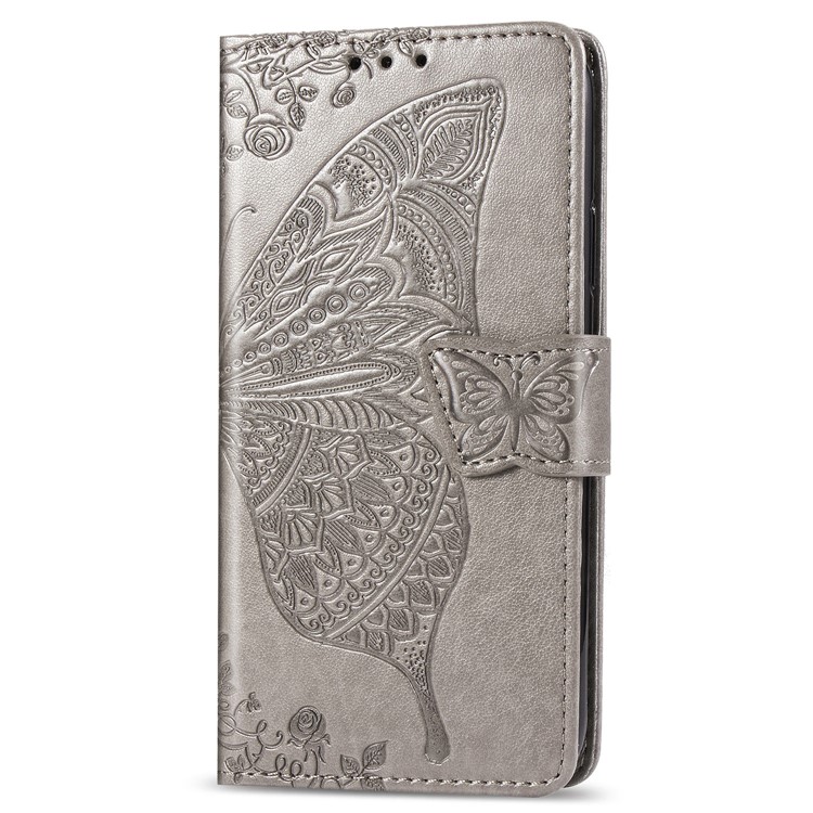 Imprint Big Butterfly Leather Wallet Phone Shell for Samsung Galaxy Note 10 Plus / 10 Plus 5G - Grey-2