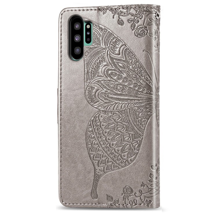 Imprint Big Butterfly Leather Wallet Phone Shell for Samsung Galaxy Note 10 Plus / 10 Plus 5G - Grey-3