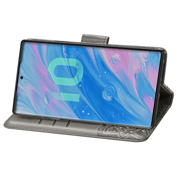 Imprint Big Butterfly Leather Wallet Phone Shell for Samsung Galaxy Note 10 Plus / 10 Plus 5G - Grey-5