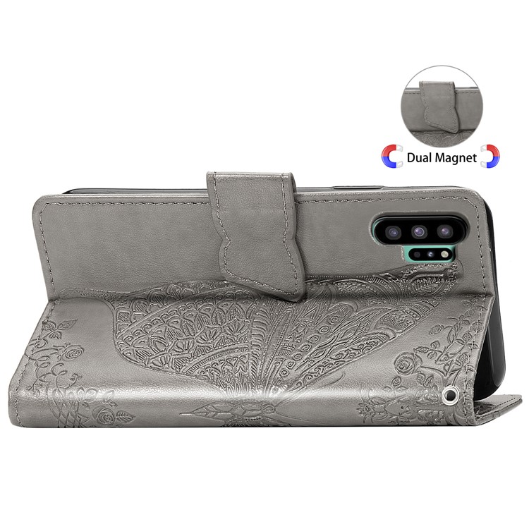 Imprint Big Butterfly Leather Wallet Phone Shell for Samsung Galaxy Note 10 Plus / 10 Plus 5G - Grey-6