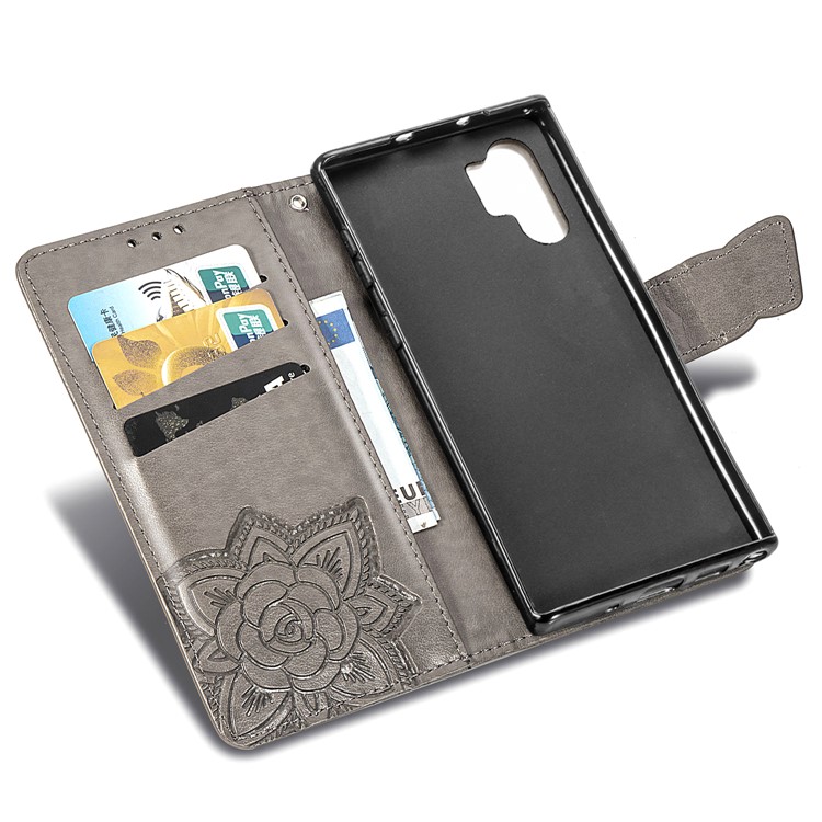 Imprint Big Butterfly Leather Wallet Phone Shell for Samsung Galaxy Note 10 Plus / 10 Plus 5G - Grey-7