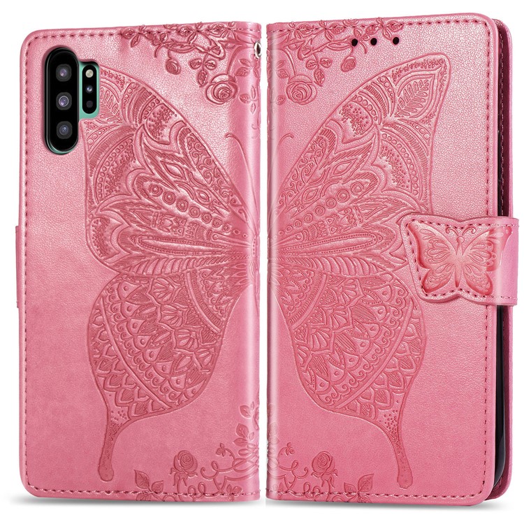 Отпечаток Большая Бабочка Кожаный Кошелек Телефон Оболочки Для Samsung Galaxy Note 10 Pro - Роза-1