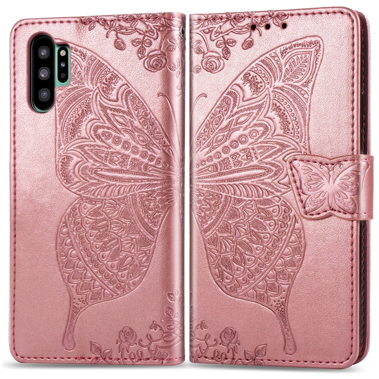 Imprint Big Butterfly Leather Wallet Phone Shell for Samsung Galaxy Note 10 Plus / 10 Plus 5G - Rose Gold-1
