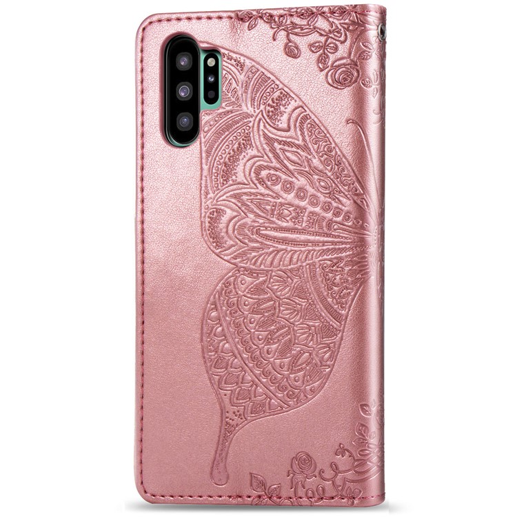 Imprint Big Butterfly Leather Wallet Phone Shell for Samsung Galaxy Note 10 Plus / 10 Plus 5G - Rose Gold-3