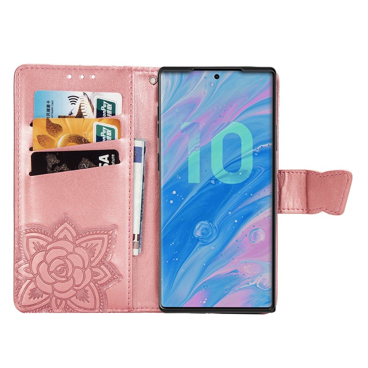 Imprint Big Butterfly Leather Wallet Phone Shell for Samsung Galaxy Note 10 Plus / 10 Plus 5G - Rose Gold-4