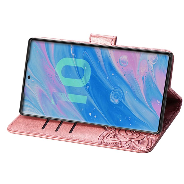 Imprint Big Butterfly Leather Wallet Phone Shell for Samsung Galaxy Note 10 Plus / 10 Plus 5G - Rose Gold-5