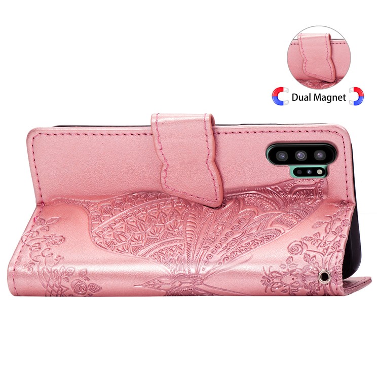 Imprint Big Butterfly Leather Wallet Phone Shell for Samsung Galaxy Note 10 Plus / 10 Plus 5G - Rose Gold-6