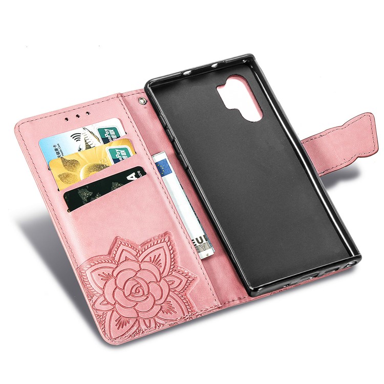 Imprint Big Butterfly Leather Wallet Phone Shell for Samsung Galaxy Note 10 Plus / 10 Plus 5G - Rose Gold-7
