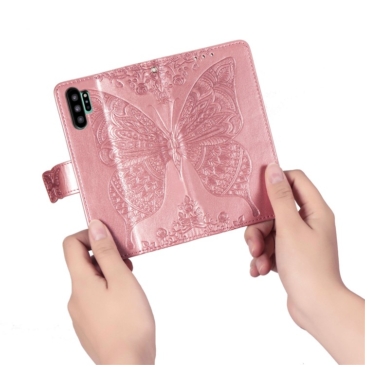 Imprint Big Butterfly Leather Wallet Phone Shell for Samsung Galaxy Note 10 Plus / 10 Plus 5G - Rose Gold-9