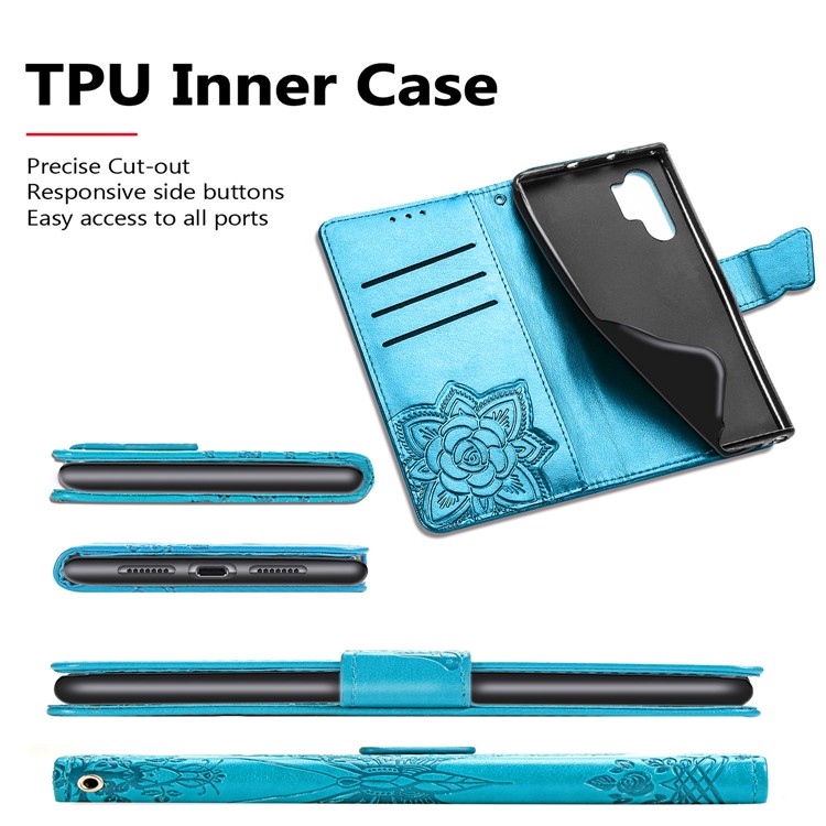 Imprint Big Butterfly Leather Wallet Phone Shell for Samsung Galaxy Note 10 Plus / 10 Plus 5G - Blue-11