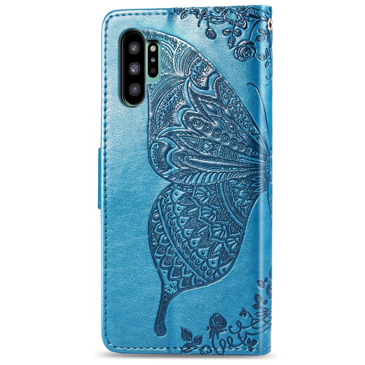 Imprint Big Butterfly Leather Wallet Phone Shell for Samsung Galaxy Note 10 Plus / 10 Plus 5G - Blue-3