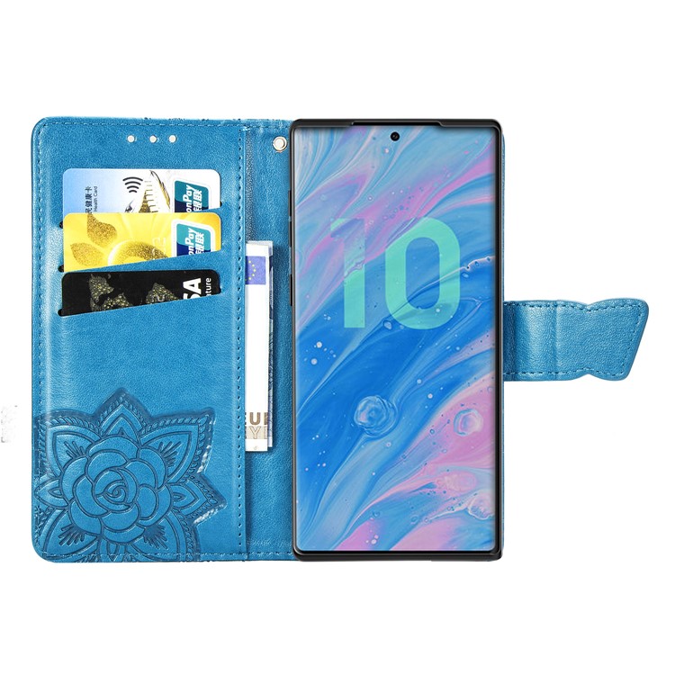 Imprint Big Butterfly Leather Wallet Phone Shell for Samsung Galaxy Note 10 Plus / 10 Plus 5G - Blue-4