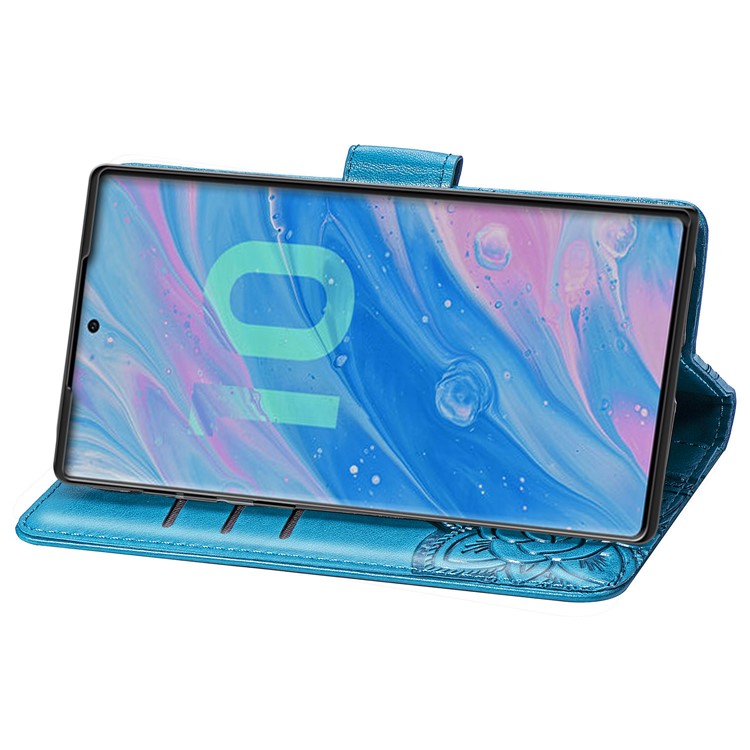 Imprint Big Butterfly Leather Wallet Phone Shell for Samsung Galaxy Note 10 Plus / 10 Plus 5G - Blue-5