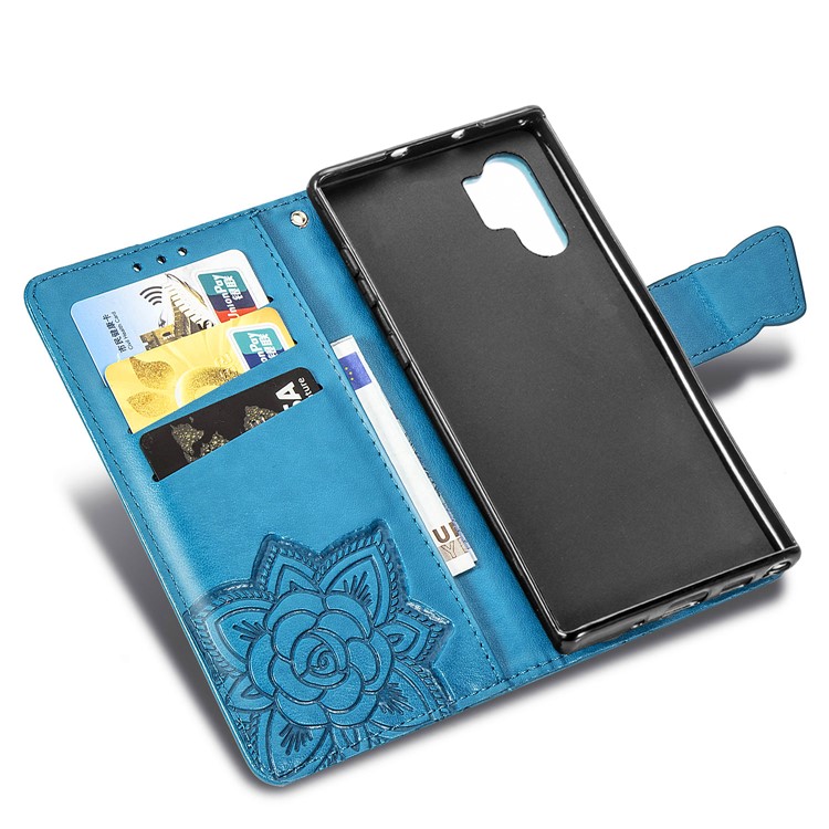 Imprint Big Butterfly Leather Wallet Phone Shell for Samsung Galaxy Note 10 Plus / 10 Plus 5G - Blue-7
