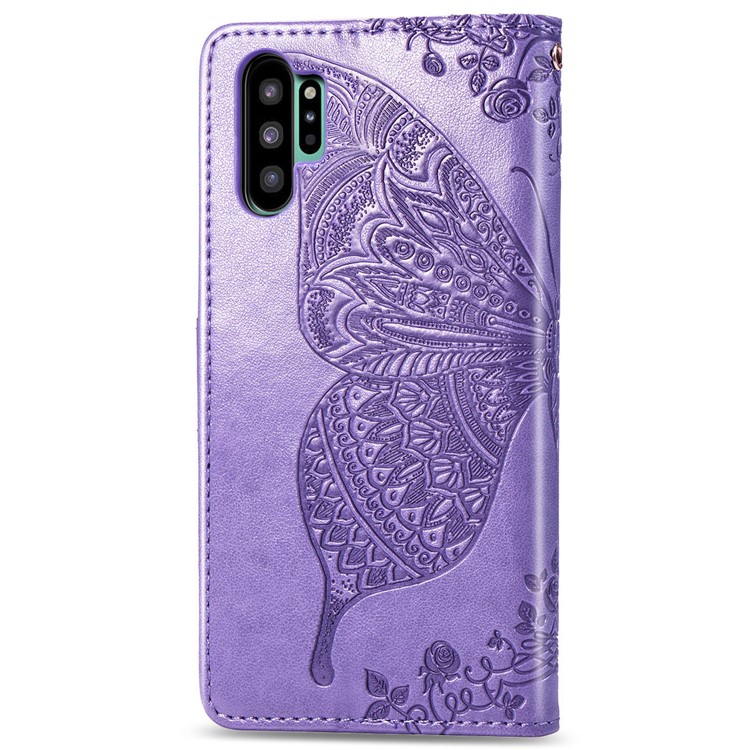 Imprint Big Butterfly Leather Wallet Phone Shell for Samsung Galaxy Note 10 Plus / 10 Plus 5G - Light Purple-3