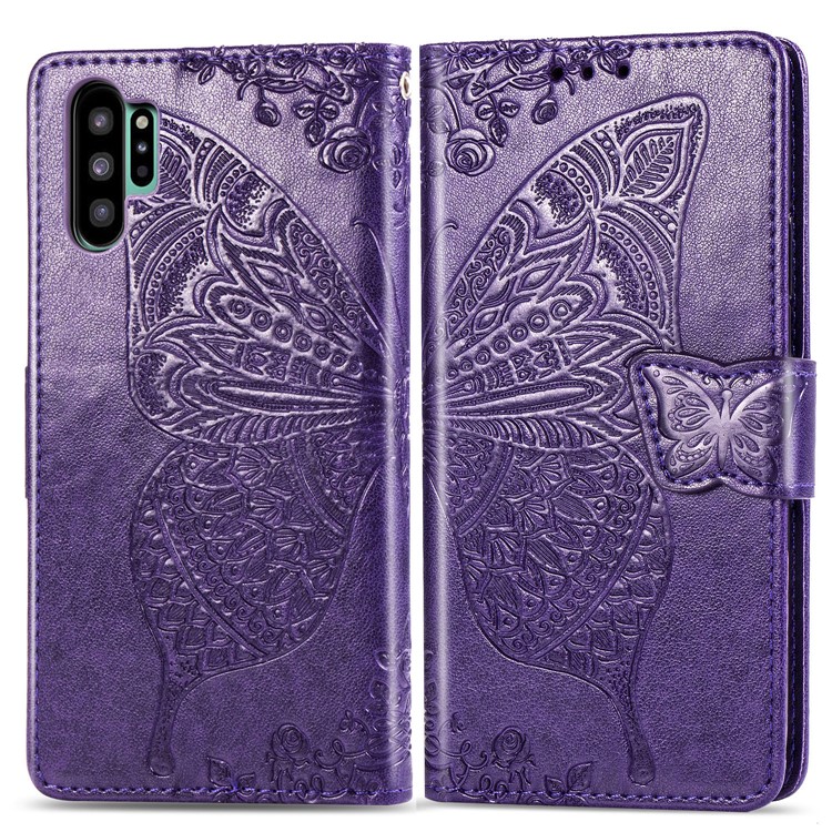 Imprint Big Butterfly Leather Wallet Phone Shell for Samsung Galaxy Note 10 Plus / 10 Plus 5G - Dark Purple-1