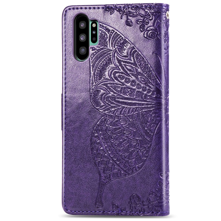 Imprint Big Butterfly Leather Wallet Phone Shell for Samsung Galaxy Note 10 Plus / 10 Plus 5G - Dark Purple-3