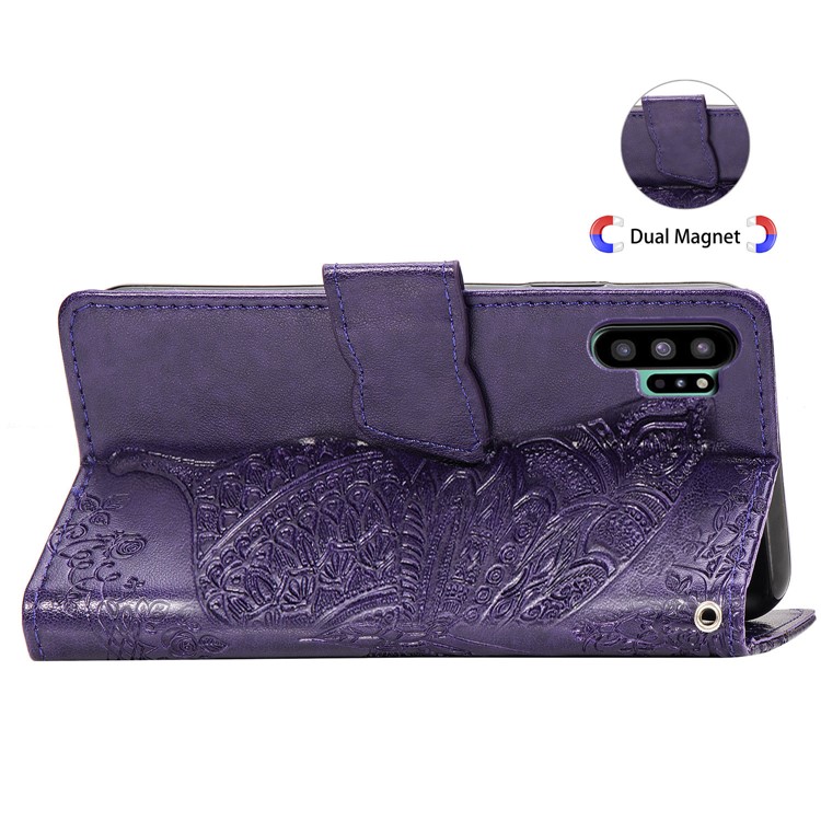 Imprint Big Butterfly Leather Wallet Phone Shell for Samsung Galaxy Note 10 Plus / 10 Plus 5G - Dark Purple-6
