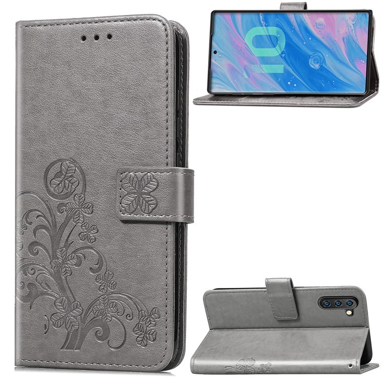 Imprint Clover Style Leather Wallet Cover for Huawei Honor Note 10 - Grey-1