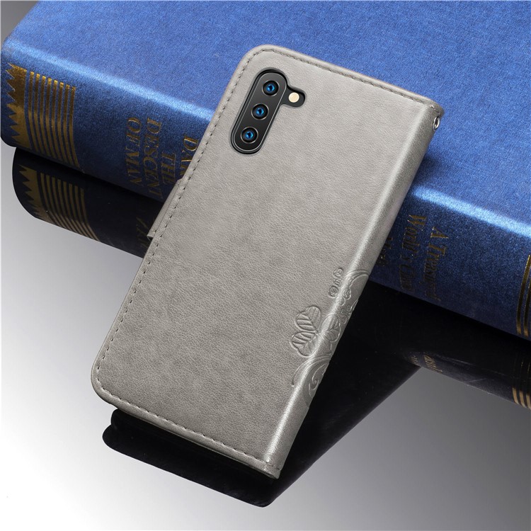 Imprint Clover Style Leather Wallet Cover for Huawei Honor Note 10 - Grey-10