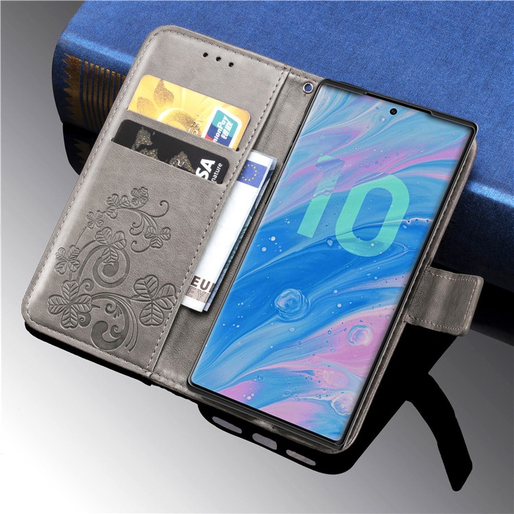 Imprint Clover Style Leather Wallet Cover for Huawei Honor Note 10 - Grey-11