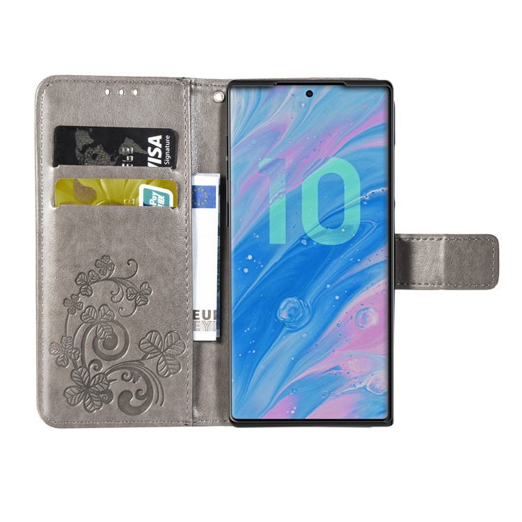 Imprint Clover Style Leather Wallet Cover for Huawei Honor Note 10 - Grey-4