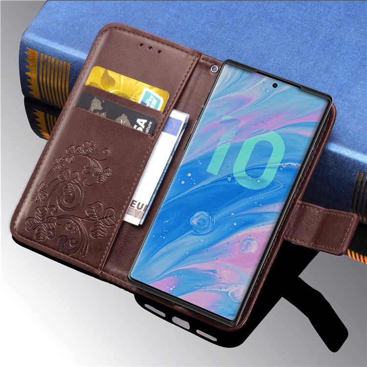 Imprint Clover Style Leather Wallet Cover for Huawei Honor Note 10 - Brown-11