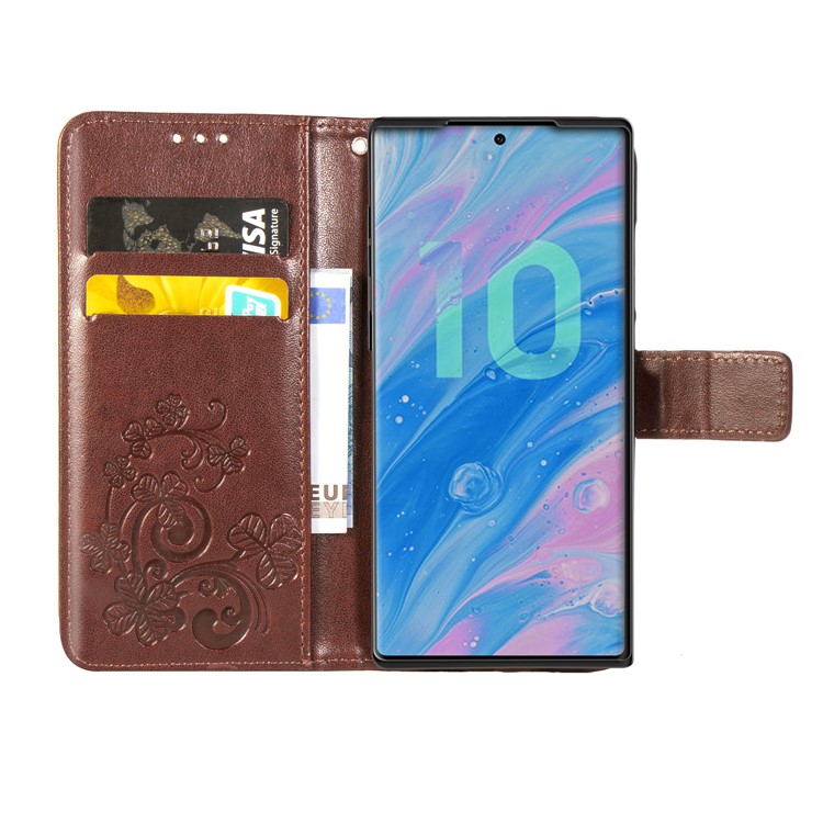 Imprint Clover Style Leather Wallet Cover for Huawei Honor Note 10 - Brown-4