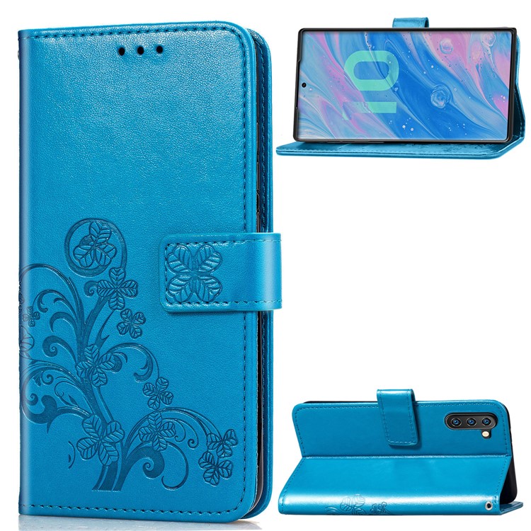 Imprint Clover Style Leather Wallet Cover for Huawei Honor Note 10 - Blue-1