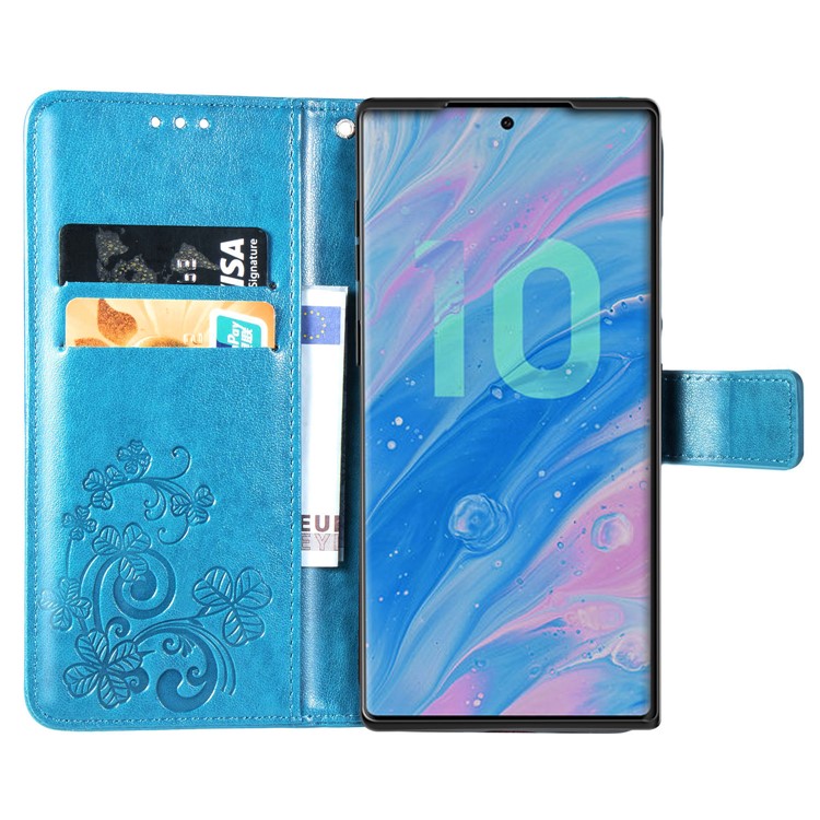 Imprint Clover Style Leather Wallet Cover for Huawei Honor Note 10 - Blue-4