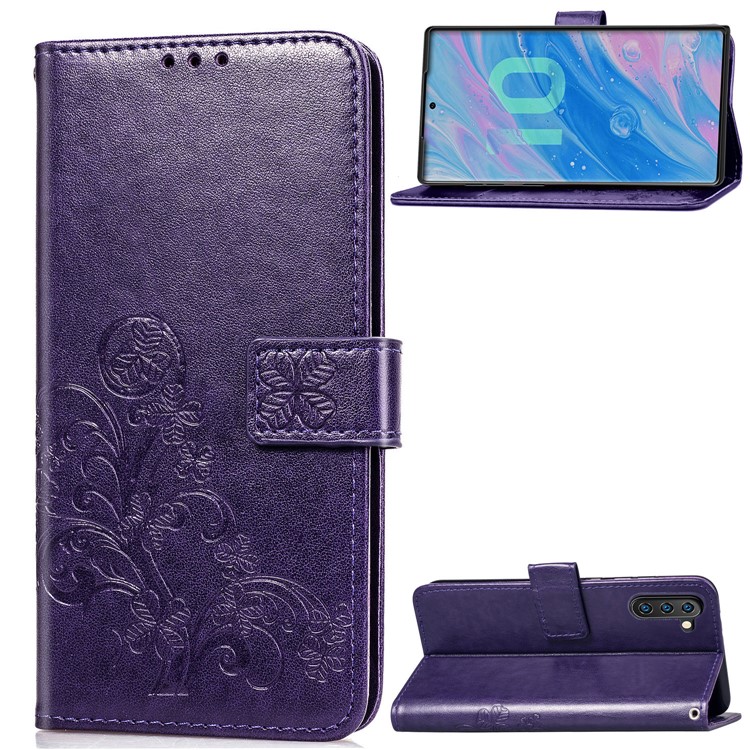 Imprint Clover Style Leather Wallet Cover for Huawei Honor Note 10 - Purple-1