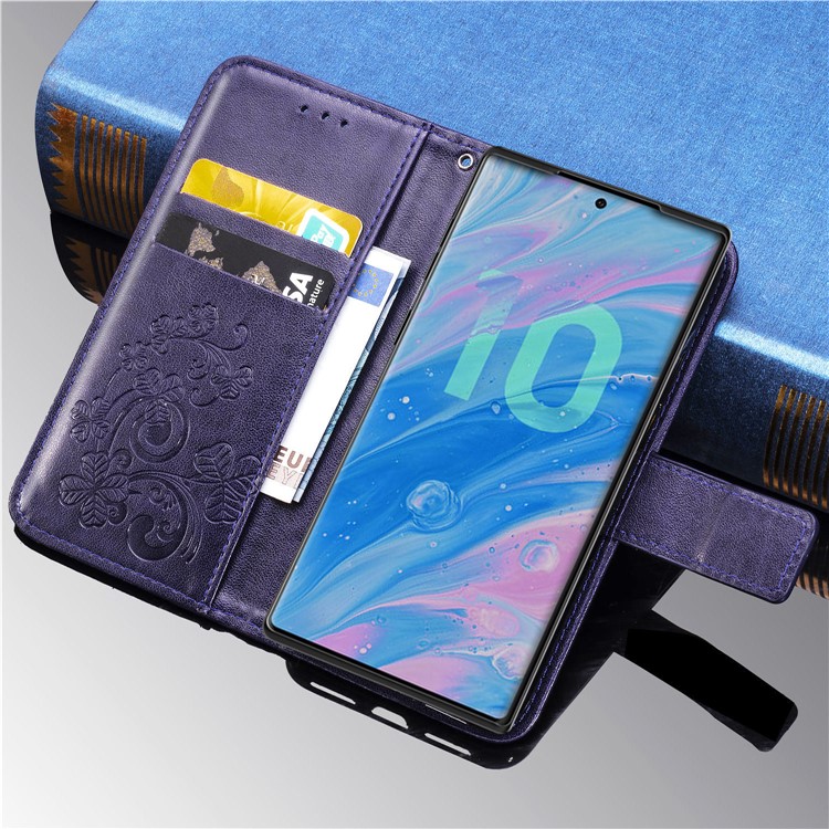 Imprint Clover Style Leather Wallet Cover for Huawei Honor Note 10 - Purple-12
