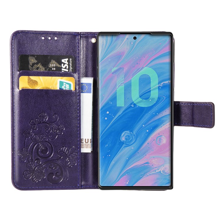 Imprint Clover Style Leather Wallet Cover for Huawei Honor Note 10 - Purple-4