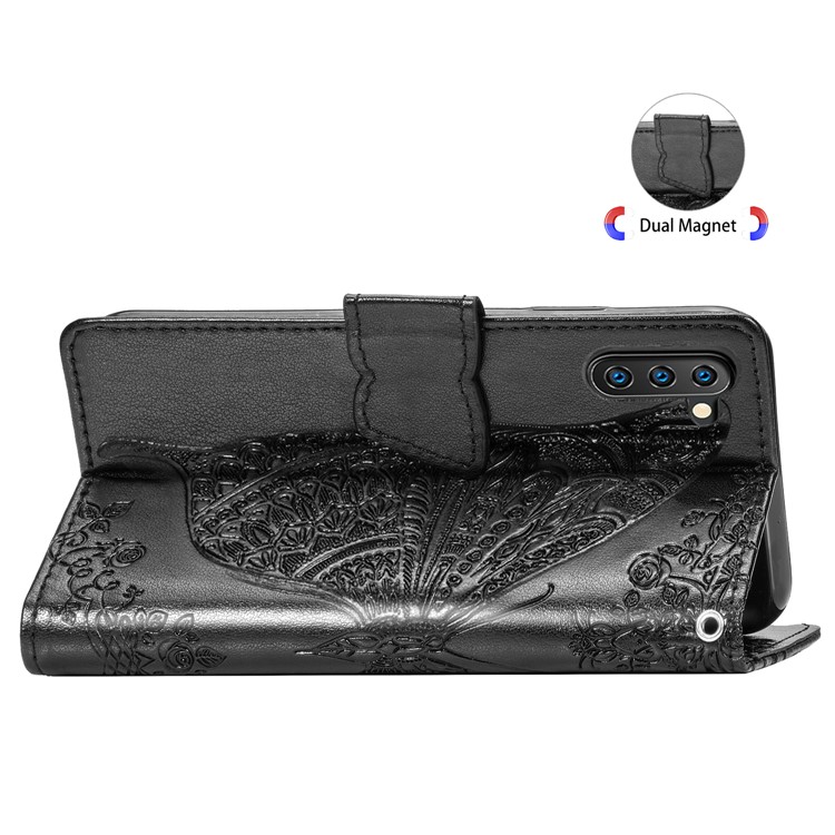 Imprint Butterfly Flip Leather Wallet Phone Shell for Samsung Galaxy Note 10/Note 10 5G - Black-6