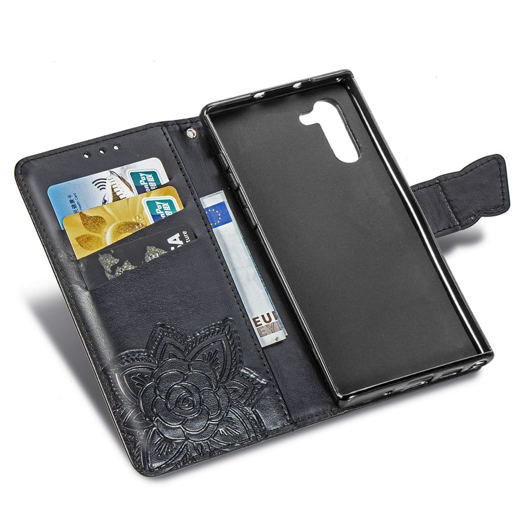 Imprint Butterfly Flip Leather Wallet Phone Shell for Samsung Galaxy Note 10/Note 10 5G - Black-7
