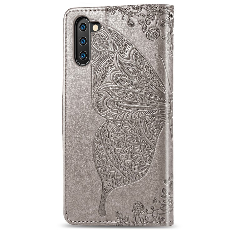 Imprint Butterfly Flip Leather Wallet Phone Shell for Samsung Galaxy Note 10/Note 10 5G - Grey-3
