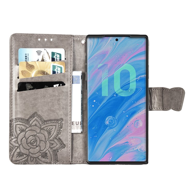 Imprint Butterfly Flip Leather Wallet Phone Shell for Samsung Galaxy Note 10/Note 10 5G - Grey-4