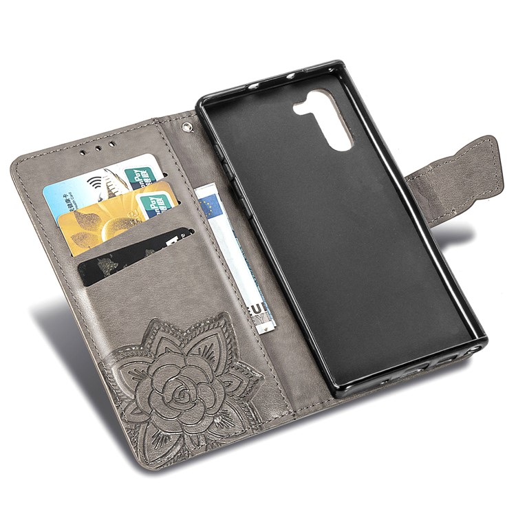 Imprint Butterfly Flip Leather Wallet Phone Shell for Samsung Galaxy Note 10/Note 10 5G - Grey-7