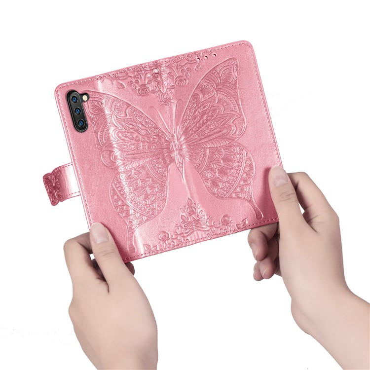 Imprint Butterfly Flip Leather Wallet Phone Shell for Samsung Galaxy Note 10/Note 10 5G - Rose-10